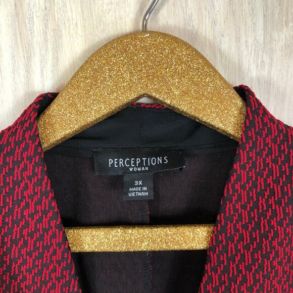 NWT Perceptions Red Cozy Knit Open Front Textured Layer Cardigan Sweater Plus 3X - Picture 4 of 10